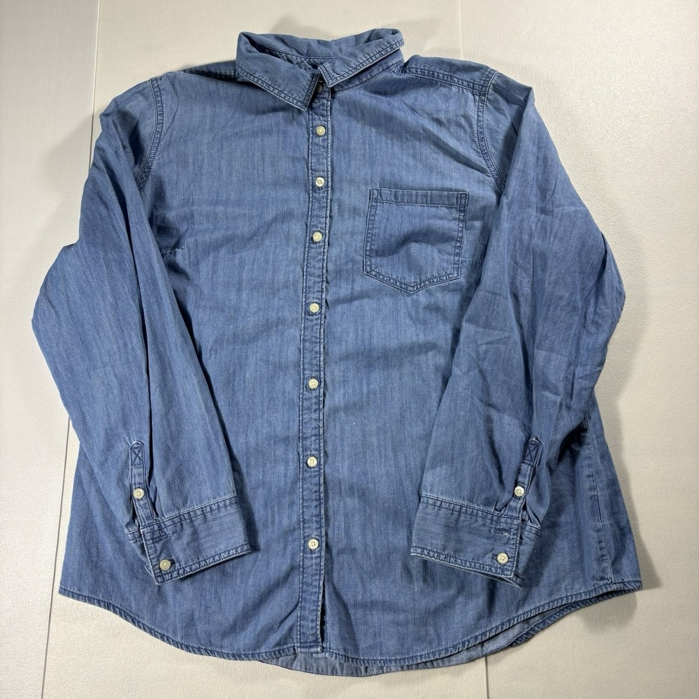 St. John's Bay Mens XL Chambray Denim Button Up Shirt Blue 100% Cotton Long